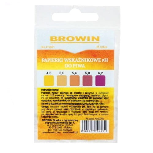 PAPIERKI WSKAŹNIKOWE DO PIWA pH 4,6-6,2 25 SZTUK